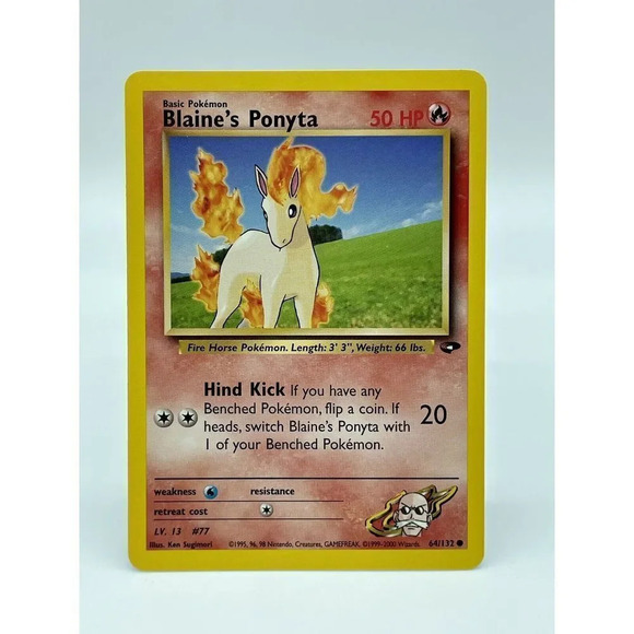 Blaines Ponyta 64/132 Gym Challenge Non Holo Vintage 2000 WOTC‎ Pokemon Card NM - Picture 1 of 6